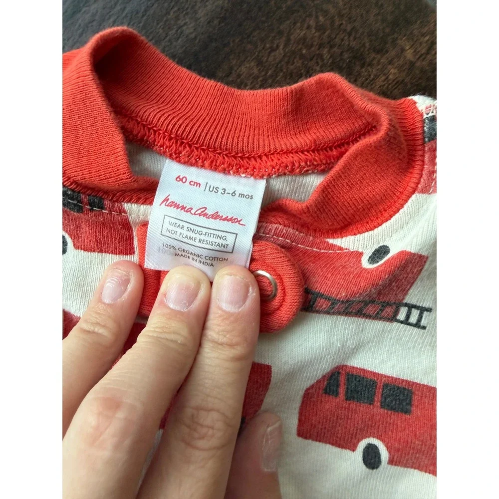 Hanna Andersson Fire Truck Organic Cotton Zip Sleeper Pajamas Red Cream 3-6M